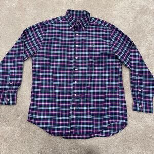 Vineyard Vines Men's Button Down Shirt Green and Purple Plaid Whale Shirt‎ Large